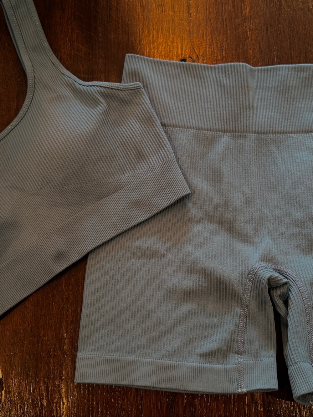 Seamless Ribbed Sports Bra and Short Set - Slate Gray